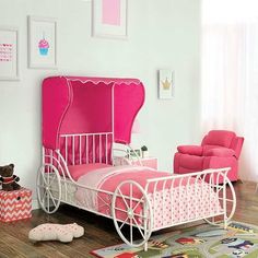 Charm Pink Full Bed - Ornate Home Carriage Bed, Twin Car Bed, Metal Twin Bed, Pink Tent, Kids Twin Bed, Wrought Iron Bed, Twin Platform Bed, Slatted Headboard, Car Bed