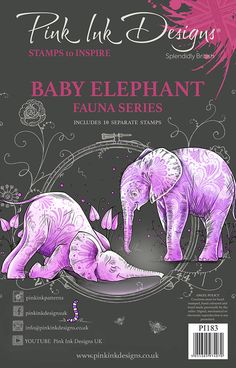 the front cover of pink ink designs baby elephant fauna series, featuring two elephants