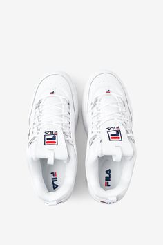 Women's Disruptor 2 Chunky Wedge Sneaker | Fila Chunky White Sneakers, White Chunky Sneakers, Shoe Warehouse, Chunky Wedges, White Sneakers Men, Different Shoes, Striped Sneakers, Lifestyle Shoes, Casual Sneakers Women