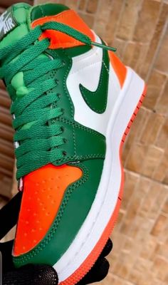 Green Nikes, Orange Nike Shoes, Custom Nike Shoes