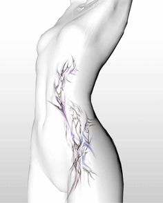 an image of a woman's back with flowers on it and the side view of her body