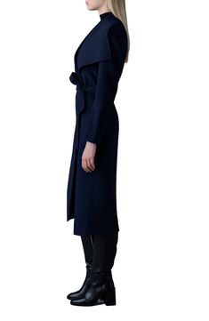 A supple double-faced wool from Italy lends a soft and cozy feel to a timeless wrap coat with a face-framing oversized collar and an elegant midi length. 50" length (size Medium) True-wrap style Shawl collar Removable tie belt Front welt pockets 100% wool Dry clean Imported Wool Trench Coat Women, Belted Wrap Coat, Wool Wrap Coat, Luxury Outerwear, Oversized Collar, Wool Coat Women, Wool Trench Coat, Long Wool Coat, Denim Outerwear