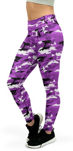 Be Happy, Be Bright, Be You in the Gearbunch Purple Camo Yoga Pants The perfect combination of bright purple, white and black in a camouflage print. Super soft, stretchy and comfortable, with a wide waistband for an extra comfortable fit and small internal pocket, they are the perfect pants for all kinds of workouts, yoga and everyday life. Camo Cargo Purple Shoes, Purple Yoga Pants, Comfortable Yoga Pants, White Yoga Pants, Buckle Outfits, American Eagle Outfits, Purple Camo, Pink Yoga Pants, Perfect Pant