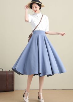 "DETAILS: * cotton linen skirt * no liner * Two side pockets * back zipper closure * High waistband * Plus size full skirt * Perfect for spring, summer and autumn * Learn More about the items From the FAQs on the page bottom * The model is 170 cm (5′ 7″) tall with a 80 cm (31.5\") bust, 66 cm (26\") waist. She is wearing the blue linen skirt in size XS. CUSTOM MADE SERVICE If you * Change other color * Can't find your size in our size Chart * Change the Style * Change the length * Your Height is Blue Skirt Outfits, Green Midi Skirt, Rock Outfit, Pleat Skirt, Skirt High Waist, Spring Skirts, Full Circle Skirts, Skirt Women, Linen Skirt