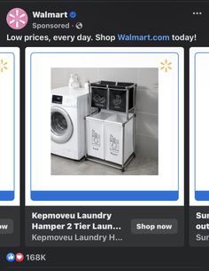 three screenshots of laundry machines and washers