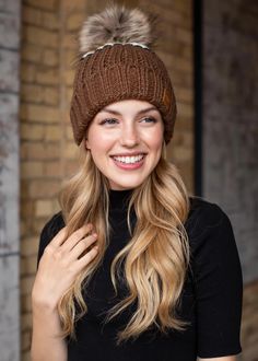 This item is in stock and ready to ship! Also available for local pickup from Magnolia, TX. Spend over $99 and shipping is on me! This beautiful brown and cream color block beanie with a black stripe is sure to make any outfit pop this winter! It features a knit fleeced lined style with a faux pom accent. The neutral colors will make it easy to pair with your winter wardrobe! One size fits most. White Beanies, Sweater Layering, Cozy Scarf, Winter Hair Color, Pom Pom Hat, Hair Color Trends, Pom Beanie, Fur Pom Pom, Knit Hat