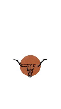 a bull's skull with long horns on an orange circle