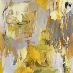 an abstract painting with yellow and grey colors