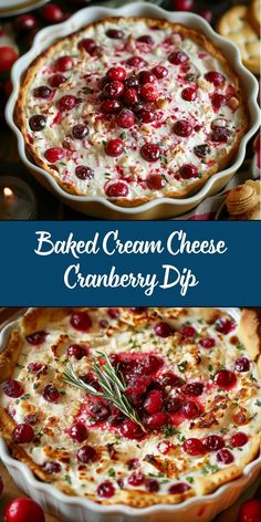 baked cream cheese cranberry dip in a pie dish