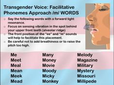 a poster with the words transcender voice faciliative phonemes approach / m / words