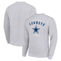 Don't settle for check downs and go deep by adding this Team Logo Pullover Sweatshirt to your Dallas Cowboys collection. The striking graphics and high-quality material will quickly make this top a wardrobe favorite. This piece was designed by Starter to keep you cozy in moderate temperatures so chilly weather doesn't catch you with a blindside hit. Whether headed to the tailgate or out and about, you'll always look your best rocking this Dallas Cowboys team swag. Athletic Heather Long Sleeve Fleece Top, Athletic Heather Fleece Tops For Fall, Athletic Heather Top With Ribbed Cuffs For Fall, Relaxed Fit Long Sleeve Fan Gear Sweatshirt, Relaxed Fit Long Sleeve Sweatshirt For Fans, Winter Cotton Tops For Fan Gear, Crew Neck Tops For Game Day In Winter, Athletic Heather Long Sleeve Top For Fans, Winter Game Day Relaxed Fit Tops