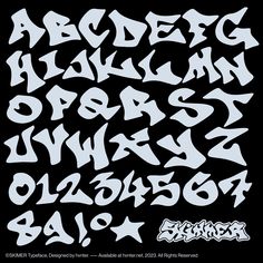 the letters and numbers in graffiti font are all black with white lettering on it, which is