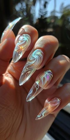 Fantasy Nails Designs, Capricorn Nails Designs, Mermaid Glitter Nails, Fairy Inspired Nails, Mermaid Nail Designs, Whimsical Nail Art, Whimsical Nails, Stilettos Nails, Book Nails