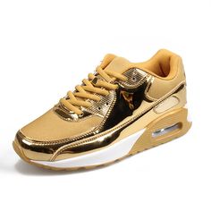 Breathable Women's Sports Flat Shoes Gold Slip On Air Cushion Shoes | Brodtica.com    Brodtica Basketball Women, Gold Sneakers, Breathable Sneakers