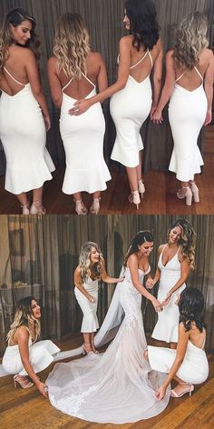 the bridesmaids in white dresses are getting ready for their big day at the wedding