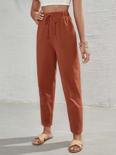 Pant Design, Kurti Pant, Tapered Trousers, Red Pants, Pantalon Large, Tapered Pants, Cropped Trousers, Striped Linen, Drawstring Pants