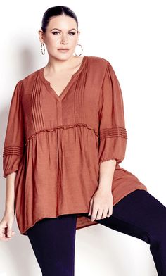 Plus Size Ashley Pintuck Top Empire Waistline, Plus Size Top, Pin Tucks, City Chic, New Tops, Plus Size Casual, Casual Shoes Women, Shoes Women, Hip Length