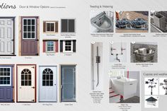 various types of doors and windows in different styles, sizes and colors are shown here