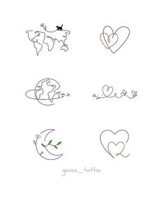 six different types of tattoos with hearts and the word love written in them on white paper