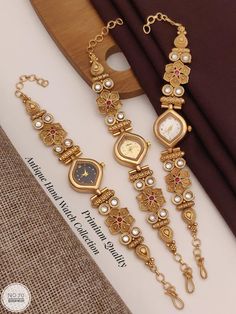 Description :- Vintage Women's Gold Watch - Clover | Gold Women's Watch, Women's Vintage Watch, Dainty Women's Watch, Gold Dainty Watch Gift yourself a royal look with this perfectly crafted kundan necklace set from Manalisstudio. Crafted with high quality, it is impressive in design. The green enamel artwork adds perfect texture to the design. Perfect for weddings and festivities, this antique necklace set should be put on with your favorite sari or lehenga. 100% Satisfaction. Long Lasting Plat Womens Gold Watch, Dainty Watch, Elegant Watches Women, Vintage Gold Watch, Elegant Watch, Watch Women's, Gold Watches Women, Choker Necklace Set, Watch Vintage