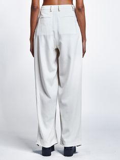 Womens cream wool pleated trousers with ankle detail Wide Leg Cream Pants With Pressed Crease, Cream Wide-leg Pants With Pressed Crease, Cream Trousers With Pressed Crease, Cream Wide-leg Pants With Belt Loops, Tailored Cream Pants With Pressed Crease, Judo Belt, Pants Cream, Pant Length, Create Outfits