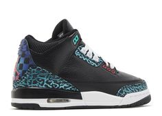 The Jordan Retro 3's SE Moto (GS) is a stylish and bold sneaker designed specifically for grade schoolers. Featuring a unique black leather upper, this shoe is accented with vibrant teal and red highlights, giving it a fresh, standout look. The iconic elephant print overlays on the heel and toe add a signature Jordan brand touch, while the white midsole and visible Air unit ensure comfort and durability. Perfect for kids who love streetwear fashion or sneaker culture, the Jordan 3 Retro Moto GS Retro 3s, Jordan 4’s, Jordan Retro 3, Sneaker Culture, Jordan Yeezy, Jordan B, Jordan 3 Retro, Red Highlights, Jordan 8