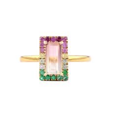 Solid 14K Yellow Gold Ring/ Genuine Gradient Baguette Watermelon Tourmaline Ring/ Multi Sapphire Ring/ Gemstone Halo Ring/ Holiday Gift PLEASE NOTE: This Bío Tourmaline gemstone, sourced from natural mines, exhibits inherent variations in both color and shape. As each gemstone is unique, so we will provide you stone selection to choose from. * SKU: SGR02391   * Made to Order * Gold Purity: 14K Solid Yellow Gold (stamped) * Custom Gold Color: Yellow, Rose, White Gold * Custom Gold Purity: 10K/14K Gold Cuff Ring, Ruby Diamond Engagement Ring, Jewelry Mood Board, Watermelon Tourmaline Ring, Natural Ruby Ring, Jewellery Design Sketches, Emerald Earrings Studs, Ruby Diamond Rings, Jewelry Drawing