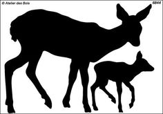 the silhouettes of two deer are shown in black and white