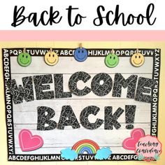 back to school welcome sign with the words welcome back written in black and white on it