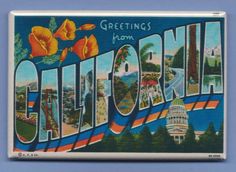 an old postcard with the word greetings from california