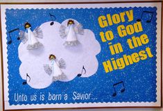 a card with angels and music notes on it that says glory to god in the highest