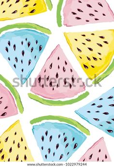 watermelon slices painted in pastel colors on a white background - stock photo