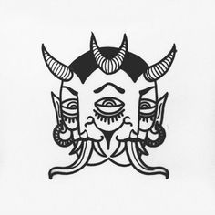 a drawing of a woman's face with horns on her head