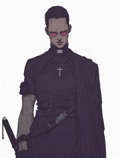 Evil Priest Character Design, Fantasy Exorcist, Scruffy Man Character Design, Cyberpunk Priest, Priest Oc Art, Occultist Character Design, Sci Fi Male Character Design, Modern Vampire Character Design, Human Male Character Art