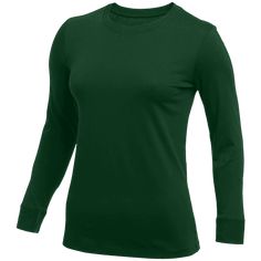 Nike Women's Core Long Sleeve Cotton Crew | Midway Sports. Sporty Long Sleeve Plain Tops, Classic Winter Sports Tops, Green Moisture-wicking Winter Top, Solid T-shirt With Ribbed Cuffs For Fall, Nike Moisture-wicking Tops For Fall, Nike Tops With Ribbed Cuffs For Fall, Fall Sports Long Sleeve T-shirt, Nike Long Sleeve Tops With Ribbed Cuffs, Basic Winter Sports Tops