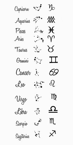 the zodiac signs are written in different languages, including one that is black and white