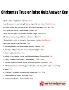 a christmas quiz answer sheet with the words'christmas true or false quiz answer key