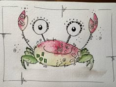 a drawing of a crab with two eyes and one eye on it's back