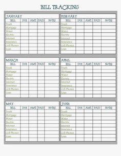 the bill tracking sheet is shown here