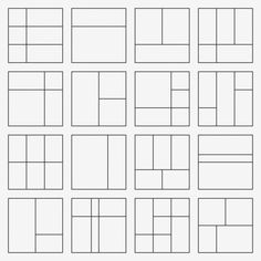 a set of nine different square and rectangle shapes with one line drawn in the middle