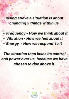 a pink background with the words rising above situation is about changing 3 things within us