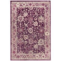 a purple and white rug with an ornate design