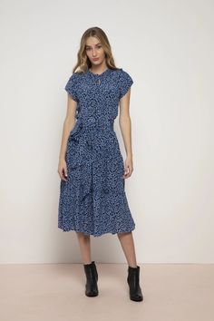 This uber flattering dress is a favorite this season. With its subtle angled tiers and pretty neckline, you can wear it anywhere depending on your accessories. Weddings, cocktails, or hosting a chic dinner party, this one can run the gamut. 100% silk mid length dress with a self tie belt. Gentle angled tiers below the Belt Tying, Flattering Dresses, Mid Length Dresses, Ditsy Floral, Mid Length, Cap Sleeves, Boho Fashion, Midi Dress, Silk