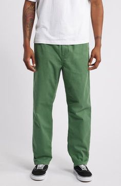 Made from durable organic-cotton twill, these straight-leg pants with an elastic waist are sure to be your everyday go-to. 29 1/2" inseam; 15" leg opening; 15" front rise; 16 1/2" back rise (size Medium) Elastic waist Front slant pockets; back patch pockets 100% organic cotton Dry clean or machine wash, tumble dry Imported Relaxed Fit Cotton Work Pants With Straight Leg, Relaxed Fit Cotton Work Pants With Elastic Waistband, Relaxed Fit Cotton Work Pants, Cotton Work Pants With Relaxed Straight Leg Fit, Relaxed Fit Cotton Chinos With Comfort Waistband, Relaxed Fit Cotton Chinos For Everyday, Everyday Relaxed Fit Cotton Chinos, Relaxed Fit Chinos With Comfort Waistband And Straight Leg, Relaxed Fit Chinos With Comfort Waistband