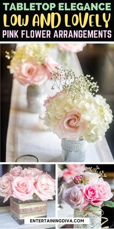 5 Simple But Elegant Pink Flower Centerpieces (That Are Low Enough To See Over) Floating Hydrangea Centerpiece, Glow Bachelorette Party, Easy Floral Arrangements, Yard Hacks, Lace Vase