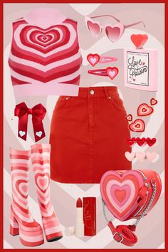 Lovecore Outfit Inspiration #outfits #outfitstyle #fashion #lookbook #aesthetic Lovecore Fashion Aesthetic, Lover Outfit Aesthetic, Love Core Fashion, Heart Themed Outfit, Cupid Outfit Aesthetic, Valentine Core Aesthetic, Love Core Outfits, Valentines Outfits Aesthetic