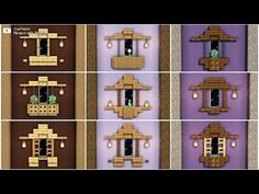 four different pictures of the same house in minecraft, each with windows and doors