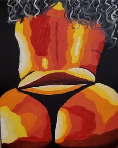 an abstract painting of a woman's torso in orange and yellow