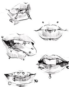 four different types of lips drawn in pencil