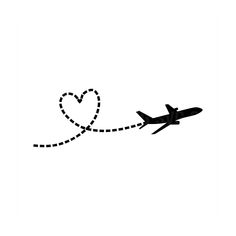 an airplane is flying in the sky with a heart